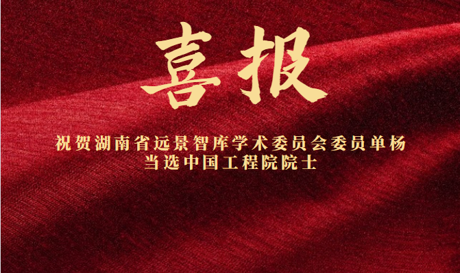 祝賀湖南省遠(yuǎn)景智庫學(xué)術(shù)委員會委員單楊教授當(dāng)選中國工程院院士